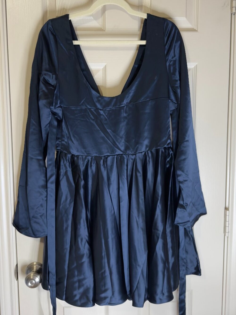 House of CB Dominique Navy Plunge Mini Dress L+ Satin